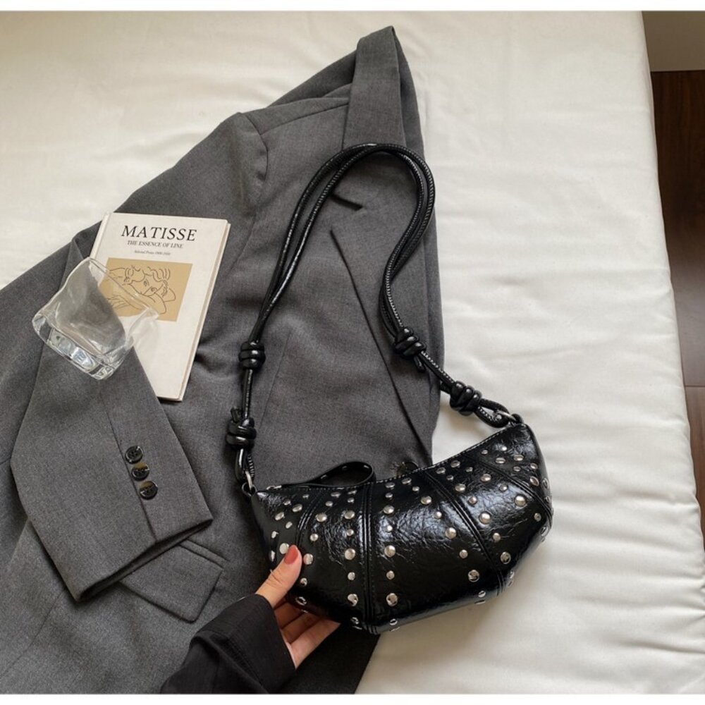 Statement Studded Crescent Handbag - Picture 6 of 9